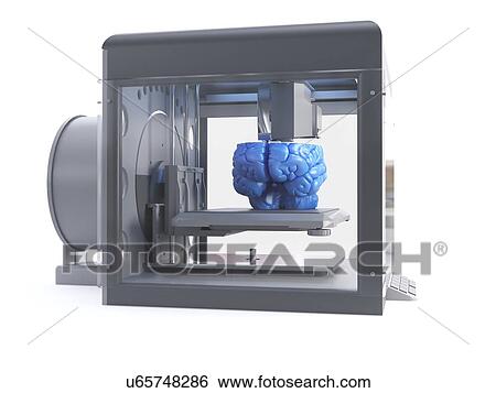 Stock Photograph - 3d printer printing a brain, computer illustration.. Fotosearch