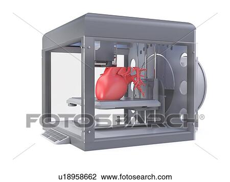 Stock Image - 3d printer printing a heart, computer illustration.. Fotosearch