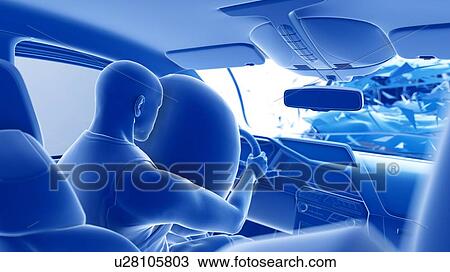 Stock Image - Airbag deployed in car crash, computer illustration.. Fotosearch