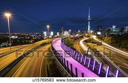 Stock Image - Auckland, New Zealand, at night.. Fotosearch