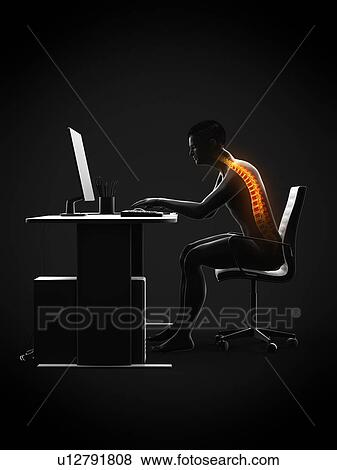 Stock Photo - Back pain due to sitting, conceptual illustration.. Fotosearch