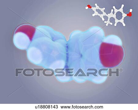 Bisphenol A molecule, illustration. Bisphenol A (BPA) is a synthetic organic compound that contains two hydroxyphenyl groups (red at top right and pink at centre). It is colourless and poorly soluble in water. BPA is a starting compound for the... View Large Photo Image Stock Image - Bisphenol A molecule, illustration. Bisphenol A (BPA) is a synthetic organic compound that contains two hydroxyphenyl groups (red at top right and pink at centre). It is colourless and poorly soluble in water. BPA is a starting compound for the.... Fotosearch