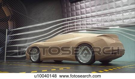 Stock Photo - Car in wind tunnel, computer illustration.. Fotosearch