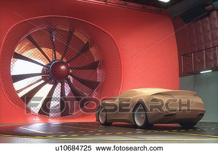 Stock Photography - Car in wind tunnel, computer illustration.. Fotosearch