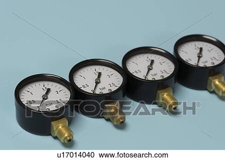 Stock Image - Close-up of a manometer gauge, used to measure gas pressure.. Fotosearch
