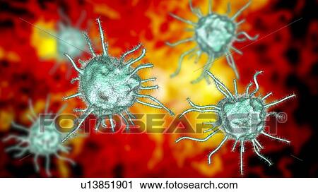 Stock Image - Computer illustration of abstract pathogenic microorganisms.. Fotosearch