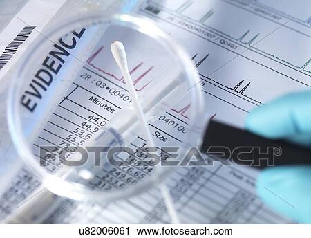 Stock Image - DNA (deoxyribonucleic acid) test results with swab.. Fotosearch