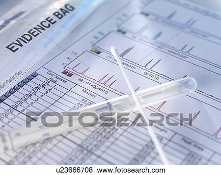 Stock Photo - DNA (deoxyribonucleic acid) test results with swab.. Fotosearch