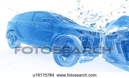 Picture - Head-on car crash, computer illustration.. Fotosearch
