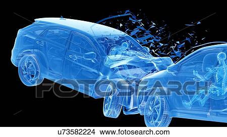 Picture - Head-on car crash, computer illustration.. Fotosearch