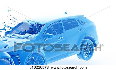 Stock Image - Head-on car crash, computer illustration.. Fotosearch