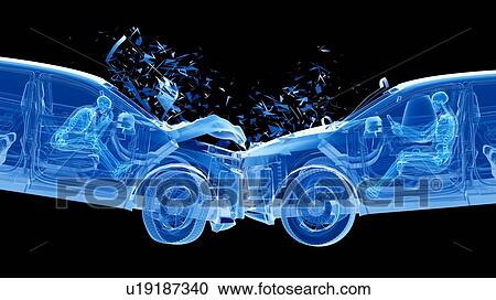 Stock Image - Head-on car crash, computer illustration.. Fotosearch