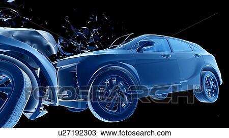 Stock Image - Head-on car crash, computer illustration.. Fotosearch