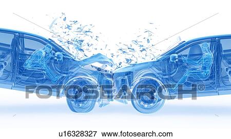 Stock Photo - Head-on car crash, computer illustration.. Fotosearch