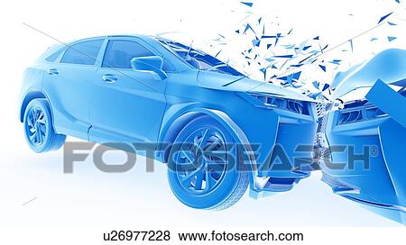 Stock Photo - Head-on car crash, computer illustration.. Fotosearch