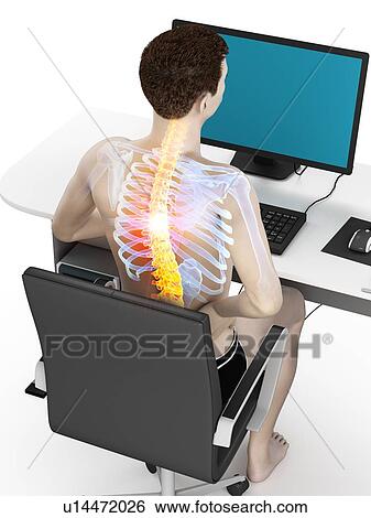 Office worker with back pain, conceptual illustration. View Large Photo Image Stock Photograph - Office worker with back pain, conceptual illustration.. Fotosearch