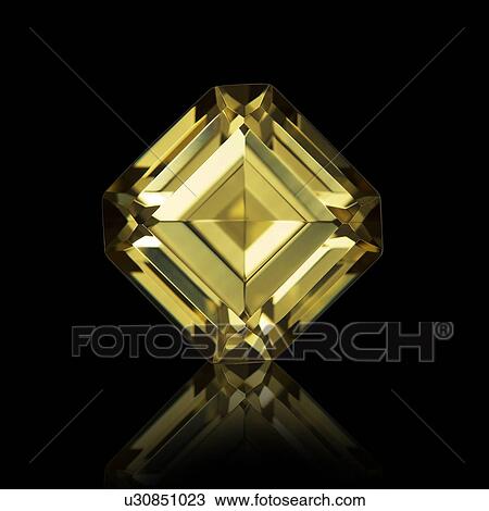 Stock Image - Square emerald cut citrine.. Fotosearch