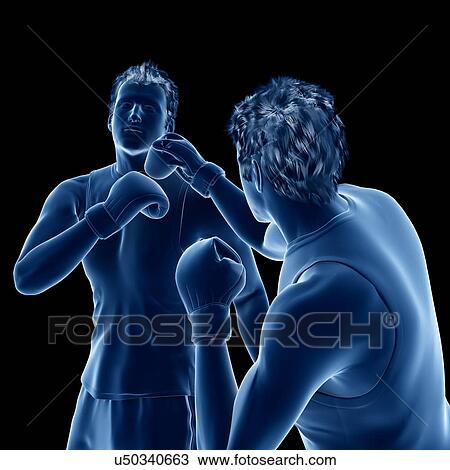 Stock Image - Two men boxing, computer illustration.. Fotosearch
