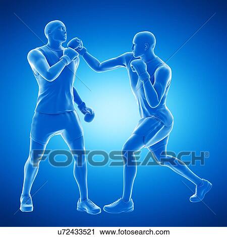 Stock Image - Two men boxing, computer illustration.. Fotosearch