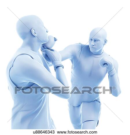 Stock Image - Two men boxing, computer illustration.. Fotosearch