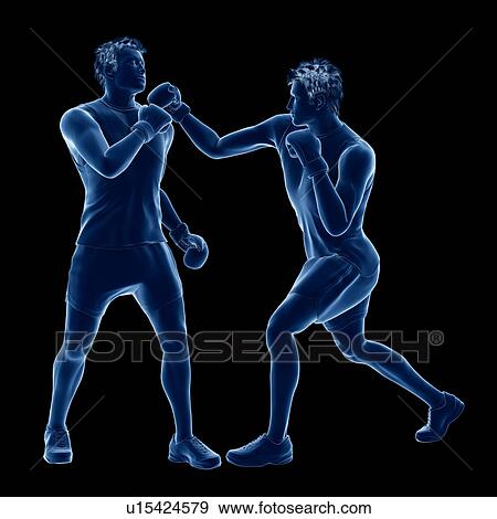 Stock Photo - Two men boxing, computer illustration.. Fotosearch