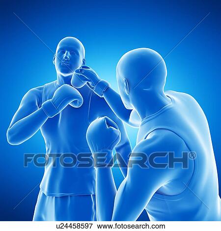 Stock Photo - Two men boxing, computer illustration.. Fotosearch