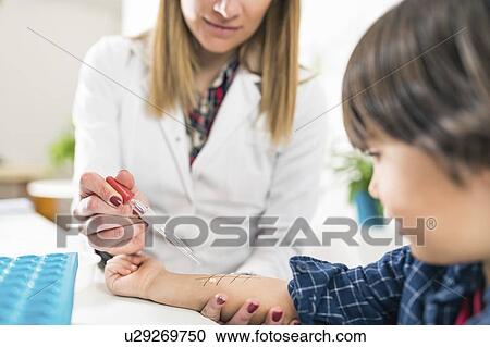 Stock Image - Allergy skin prick testing. Fotosearch