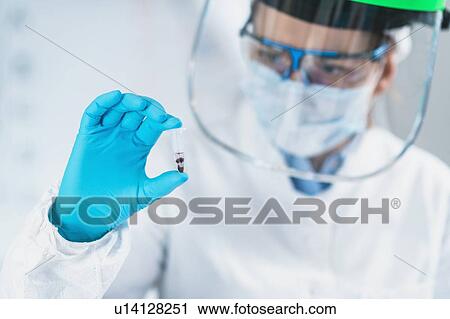 Stock Image - Ancient DNA scientist working in bio archaeology lab. Fotosearch