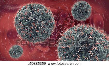 Stock Photo - Antibodies attacking virus particles, illustration. Fotosearch