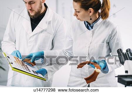 Stock Photo - Archaeologist comparing pottery colours. Fotosearch