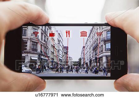Stock Image - Augmented reality on a smartphone. Fotosearch