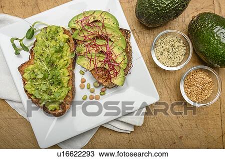 Avocado and bean sprouts on toast View Large Photo Image Stock Image - Avocado and bean sprouts on toast. Fotosearch