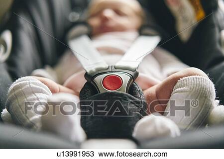 Baby buckled up in baby cradle View Large Photo Image Stock Image - Baby buckled up in baby cradle. Fotosearch
