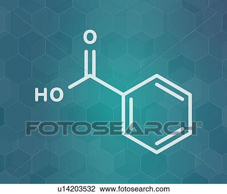 Stock Image - Benzoic acid molecule, illustration. Fotosearch