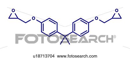 Picture - Bisphenol A diglycidyl ether epoxy glue constituent molecule. Fotosearch