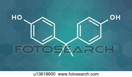Stock Image - Bisphenol A plastic pollutant molecule, illustration. Fotosearch