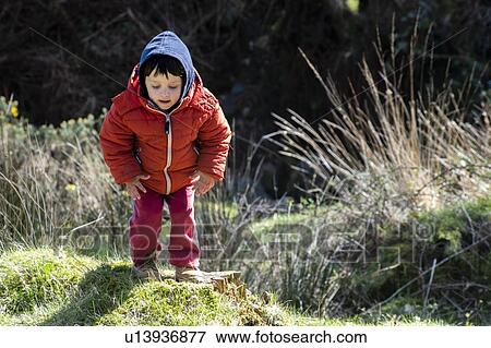 Stock Photo - Boy exploring national park, Llanaber, Gwynedd, United Kingdom. Fotosearch