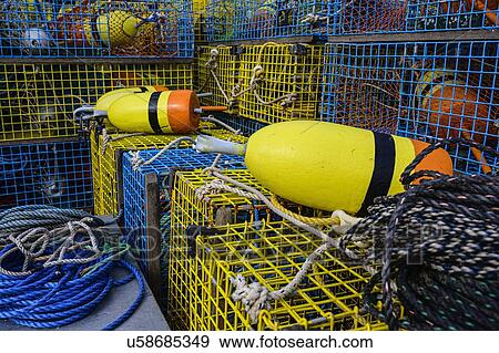 Buoys and lobster traps View Large Photo Image Stock Photo - Buoys and lobster traps. Fotosearch
