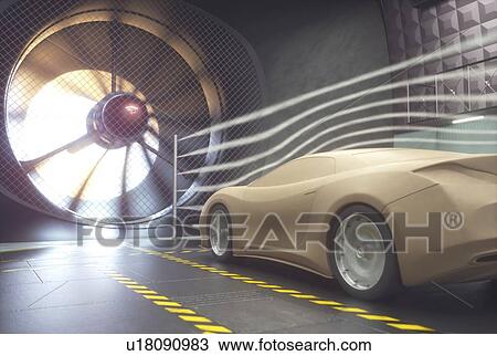 Stock Image - Car in wind tunnel, illustration. Fotosearch