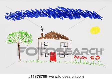 Stock Photo - Child's drawing of a house. Fotosearch