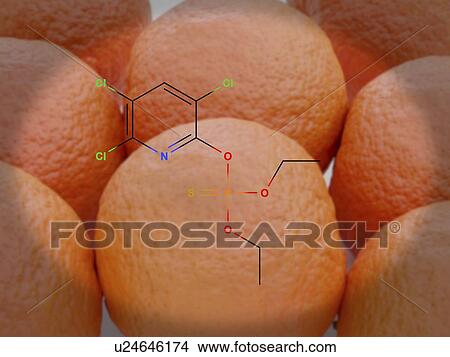 Picture - Chlorpyrifos insecticide molecule, illustration. Fotosearch