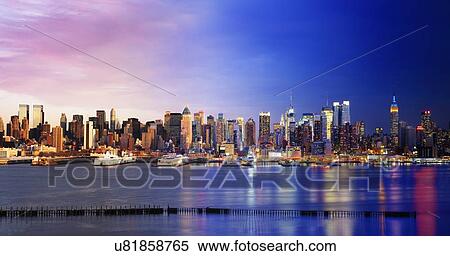 Day to night image of New York City, USA View Large Photo Image Stock Photography - Day to night image of New York City, USA. Fotosearch