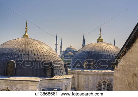 Stock Image - Domes of the Blue Mosque, Istanbul, Turkey. Fotosearch