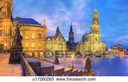 Stock Image - Dresden, Germany, at dusk. Fotosearch