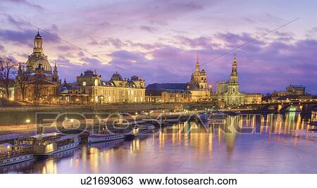 Stock Image - Dresden, Germany, at dusk. Fotosearch
