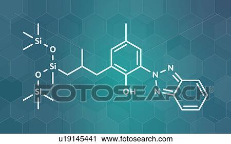 Stock Image - Drometrizole trisiloxane sunscreen molecule, illustration. Fotosearch