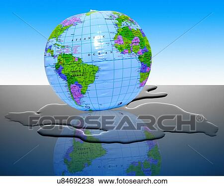 Stock Photo - Earth globe and melting polar ice, conceptual image. Fotosearch