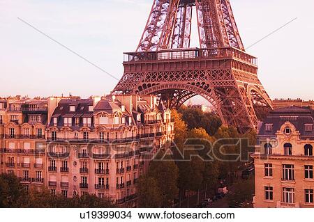 Picture - Eiffel Tower, Paris, France, at sunset. Fotosearch