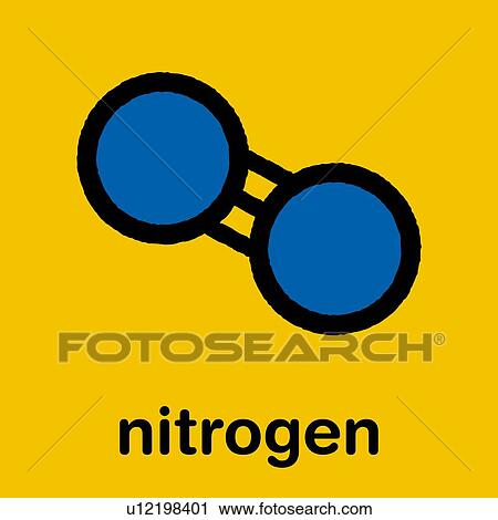 Stock Image - Elemental nitrogen molecule, illustration. Fotosearch