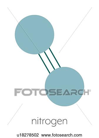 Stock Image - Elemental nitrogen molecule, illustration. Fotosearch